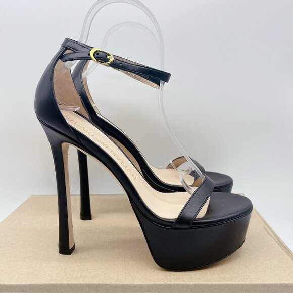 Stuart Weitzman Nudistcurve Hollywood Platform Sandal Black Leather US 8.5 Spain - Picture 2 of 10